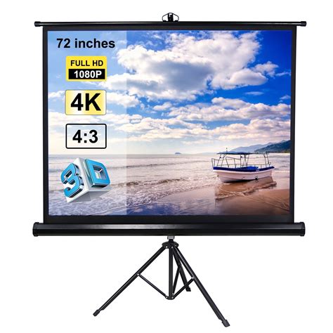 72 inches Projector Screen with Tripod Stand 4:3 Portable Projection Screen 4K 3D Projector ...