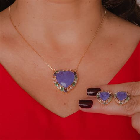 Conjunto Cora O Cristal Roxo Zirconias Cora O Multicor Em Volta