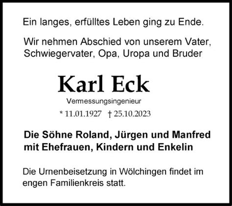 Traueranzeigen Von Karl Eck Trauerportal Ihrer Tageszeitung