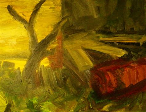 Abstract Landscape With Tree And Red Cistern By Kristina Čivilytė Expressive Rustic Art