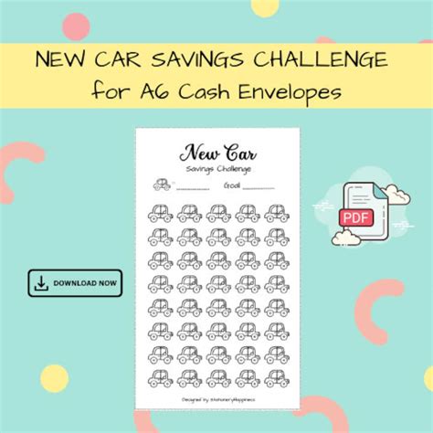 New Car Savings Challenge Digital Download A6 Printable Pdf For Budget Saving Sinking Funds