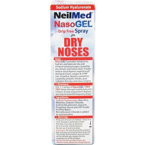 Neilmed Nasogel For Dry Noses Drip Free Gel Spray 1 Fl Oz Bottle