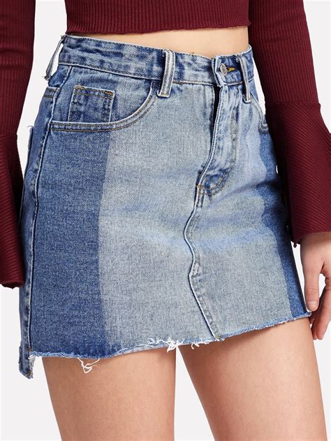 Raw Hem Denim Skirt Sheinsheinside