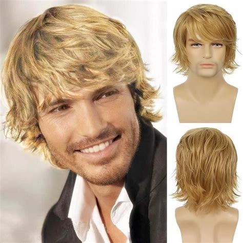 Perruque Pour Hommes Blonde Courte Couche Vague Naturelle Perruques