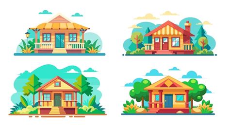 Conjunto De Cuatro Ilustraciones Vectoriales De Dibujos Animados De