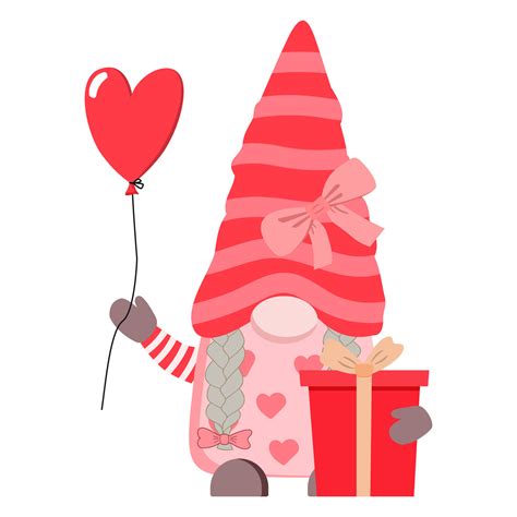 S Es Cartoon Valentine Gnome M Dchen Mit Herzballon Und Geschenkbox