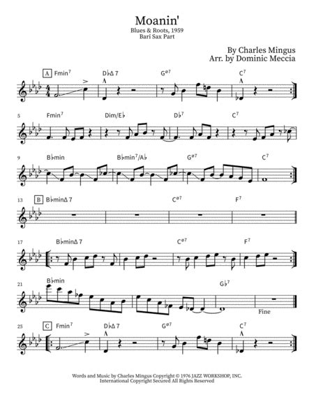 Moanin Arr Dominic Meccia By Charles Mingus Sheet Music For