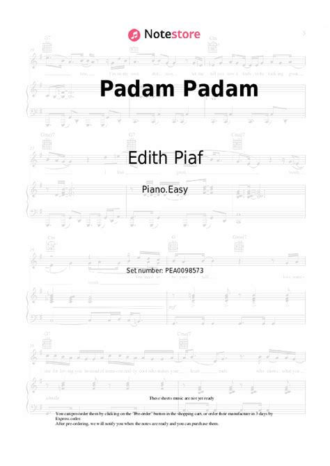 Padam Padam piano sheet music easy Edith Piaf in Note-Store.com | Piano.Easy SKU PEA0098573