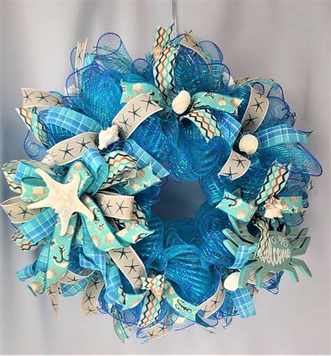 Beach Wreath With Crab Beach Wreath With Shells Beach Wreath For