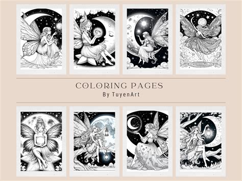 Moon Fairies Coloring Book Fairy Girl Coloring Pages Fantasy Coloring Sheet Instant Download