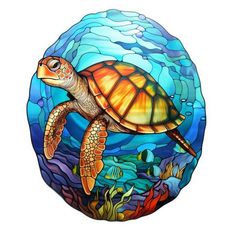 Premium Photo The Majestic Journey A Stained Glass Turtle Swimming In The Ocean With Epic