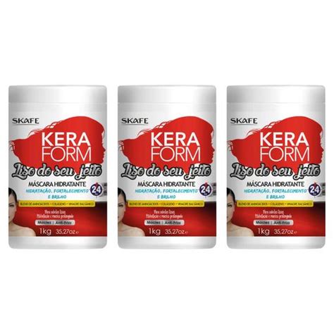 Kit C 03 Skafe Keraform Liso do Seu Jeito Máscara Capilar 1kg Máscara