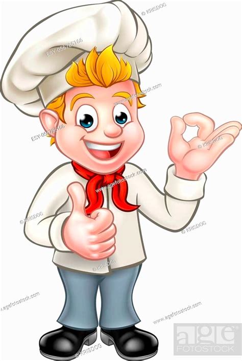 Cartoon Chef Or Baker Character Giving Thumbs Up And Perfect Delicious Gesture Stock Vector