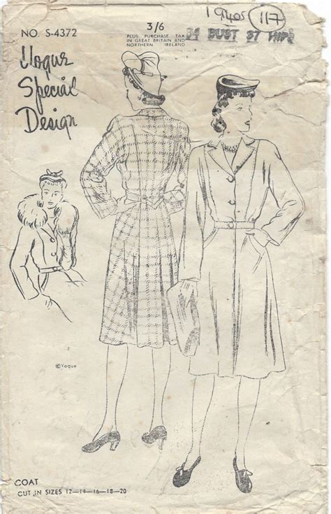 1940s WW2 Vintage Sewing Pattern B34 COAT 1080 The Vintage Pattern Shop