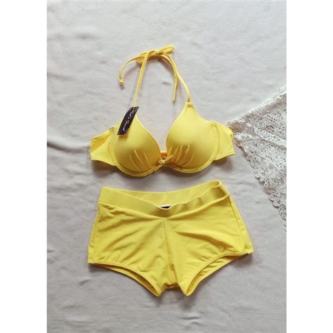 Yellow Push Up Foam And Wires Bikini Swimsuit Swim Wear Baju Renang
