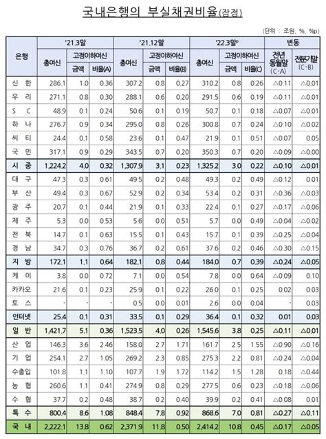 3월말 은행 부실채권 비율 045 기록“대손충당금 확충 위한 제도적 장치 마련” 한국금융신문