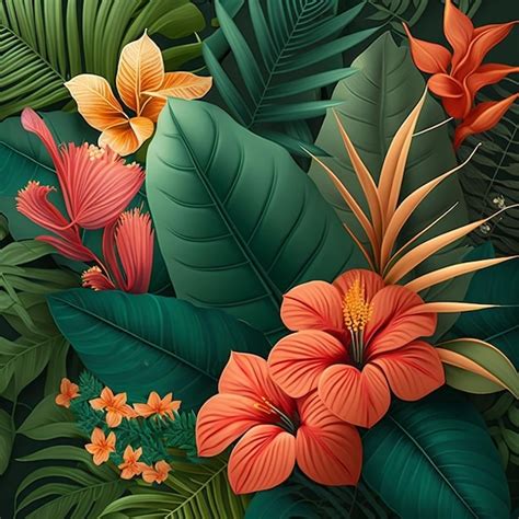 Un Fondo Tropical Con Hojas Y Flores Tropicales Foto Premium