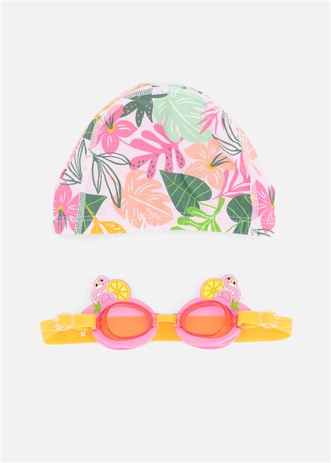 Tropical Swimming Cap And Goggles Set Za