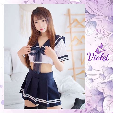 Jual Violet Set Lingerie Sexy Rok Gstring Cosplay Model Seragam Siswi Jepang Shopee