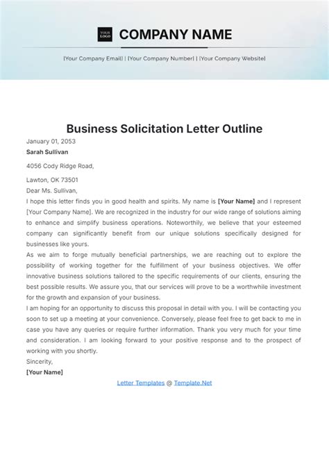 Free Business Solicitation Letter Outline Template To Edit Online