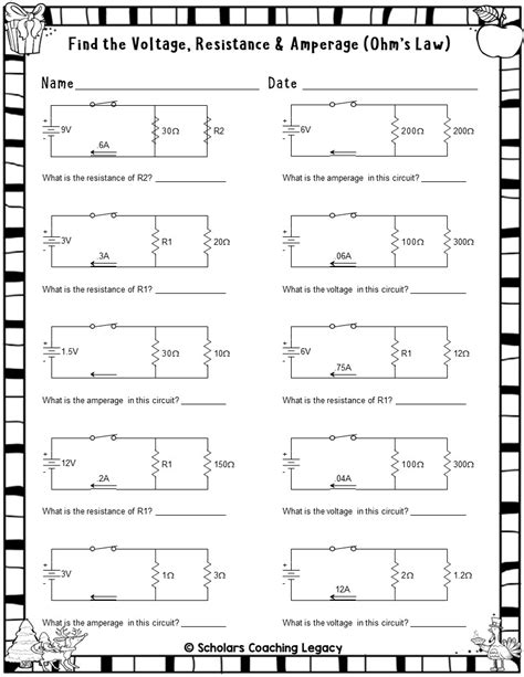 Ohm S Law Simple Circuit With 2 Resisters Parallel Worksheet Math Problems Teaching Resources