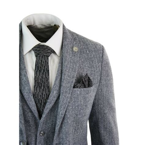 Men S Light Grey 3 Piece Tweed Herringbone Suit Stz11 Buy Online Happy Gentleman