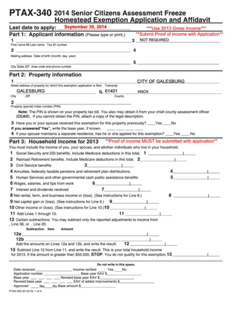 Form Ptax 340 Senior Citizens Assessment Freeze Homestead Exemption ...