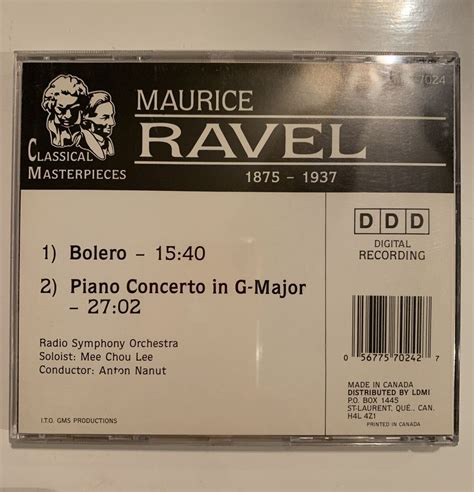 Maurice Ravel Bolero Piano Concerto In G Major CD Classical