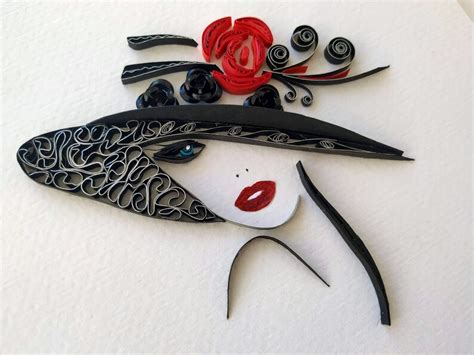 Elegant Floppy Hat Wall Art Decor Lady In Hat Minimalists Art Quilled