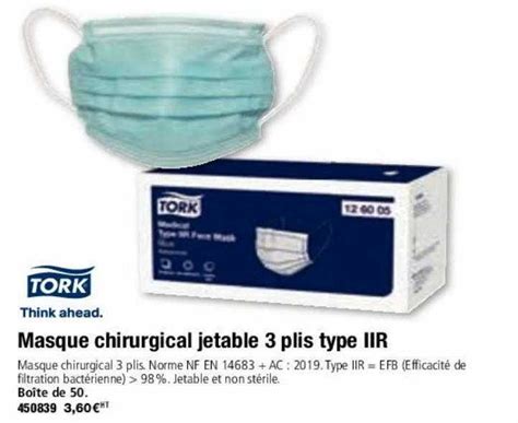 Offre Masque Chirurgical Jetable Plis Type Iir Tork Chez Calipage