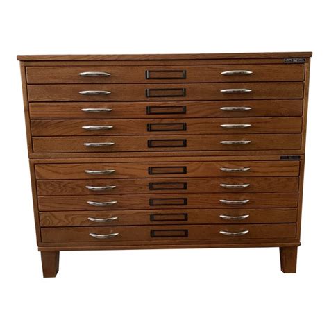 Vintage Mayline 10-Drawer Blueprint Flat File Oak Cabinet | Chairish