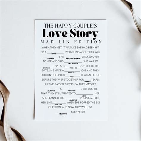 Printable Bridal Shower Game The Happy Couple S Love Story Mad Lib Edition Bridal Mad Lib Mad