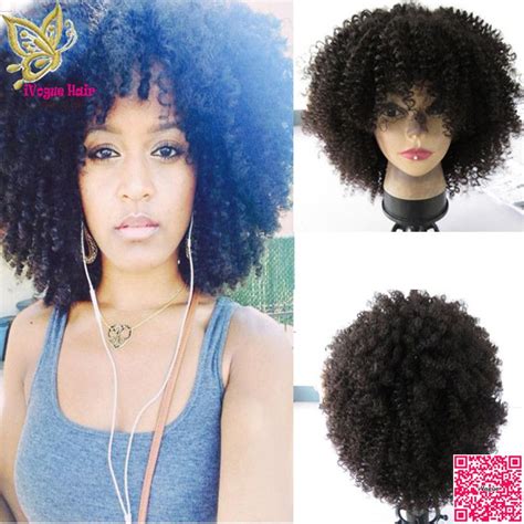 150 Density Afro Kinky Curly Human Hair Lace Front Wigs With Full Bangs