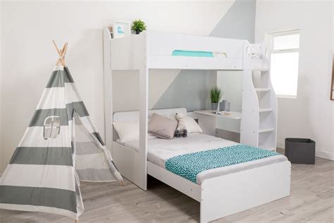 Flair Cosmic L Shaped Triple Bunk Bed White With Shelves