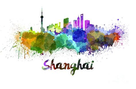 Shanghai Skyline In Watercolor Painting By Pablo Romero Fine Art America