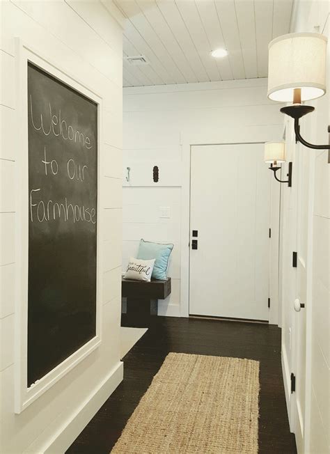 Mud Room With Shiplap Walls And Large Built In Chalkboard 1000 In