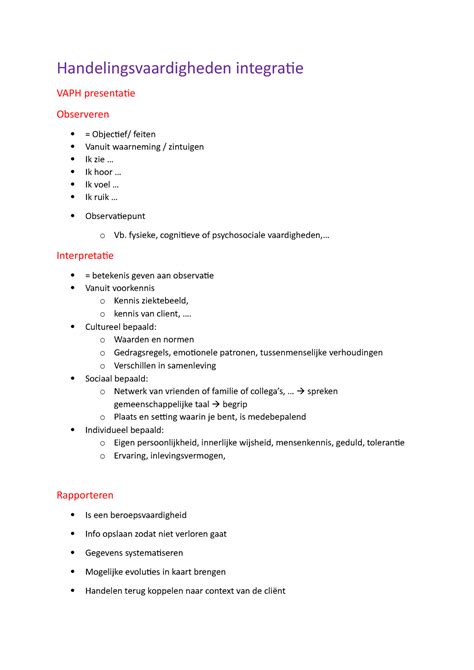 Hv Integratie Samenvatting Examen Handelingsvaardigheden Integratie