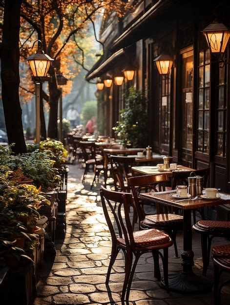 Premium AI Image | Photography of outdoor cafe in daylight with smooth lighting AI generated