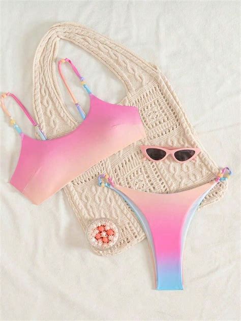Swim Mod Conjunto de Maiô Bikini Sexy Colorido Degrade Roupa de Banho