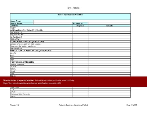 Excel Template Server Specification Checklist Excel Template Xls Flevy