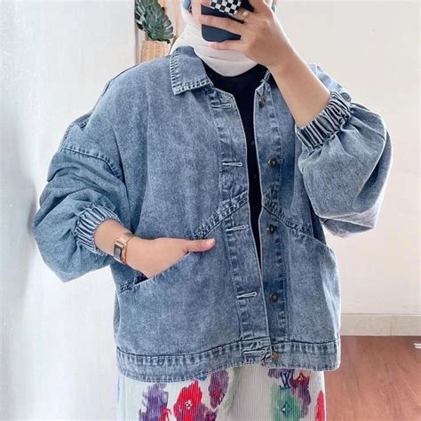 Jual Jaket Jeans Vintage Oversize Jaket Wanita Jumbo Terbaru Ld 120