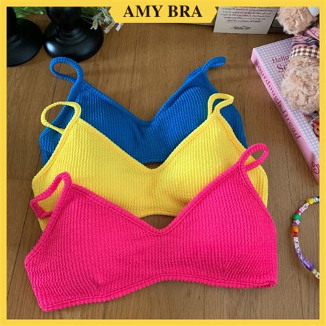 Áo Bra Nữ Bikini Đi Biển Kiểu Cổ V Giọt Nước Áo Croptop Nữ Hở Lưng Dây Tăng Giảm AMYBRA B