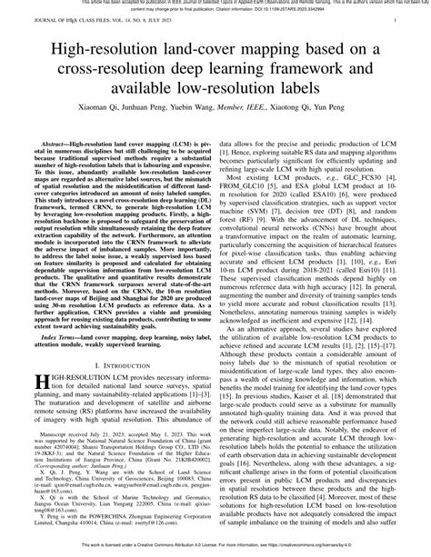 Pdf High Resolution Land Cover Mapping Based On A Cross Resolution