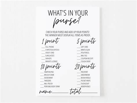 Whats In Your Purse Game Free Printable Modern MOH