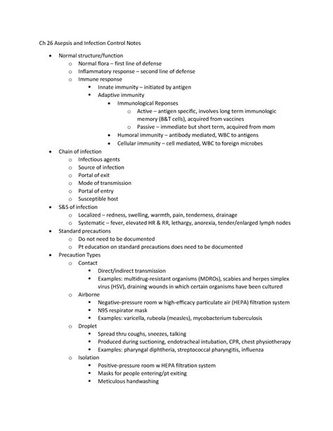 Nursing Ch Asepsis And Infection Control Notes Ch Asepsis And