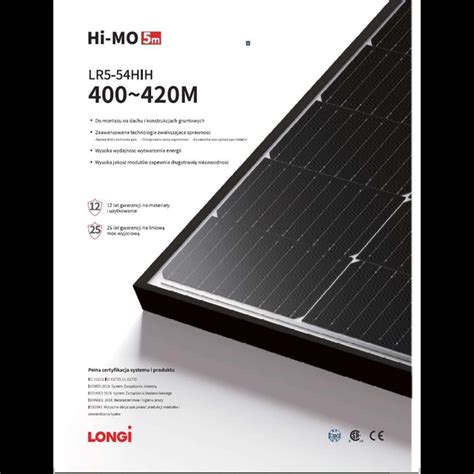 Longi Modulo Fotovoltaico Pannello Fotovoltaico 415Wp Solar LR5 54HIH