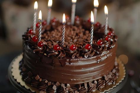 Premium Photo | Chocolate birthday cake with candles Chocolate birthday ...