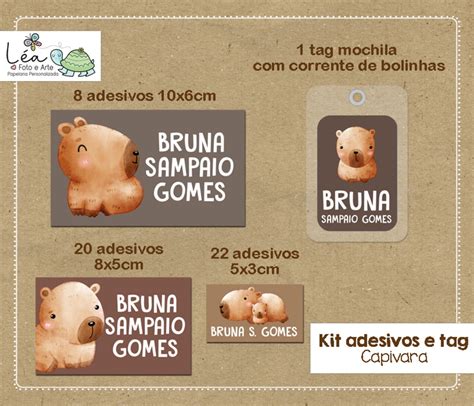 Kit Adesivos E Tag Material Escolar Capivara Elo