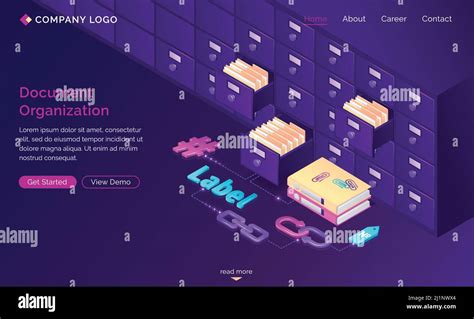 Work With Documents Organization Isometric Landing Page Office Cabinet