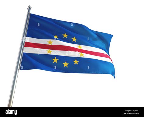 Cape Verde National Flag Waving In The Wind Isolated White Background